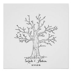 a wedding tree is shown with the names and date printed in black on white paper