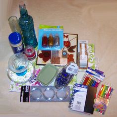 the contents of a crafting kit laid out on a table