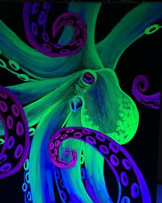 an image of a woman's face painted in neon colors with octopus tentacles around her