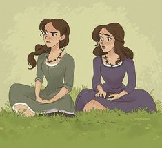 two women sitting on the grass talking to each other