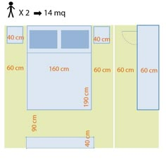 a room with measurements for the size and width