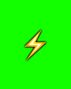 a green background with a yellow and orange lightning bolt on it's left side