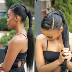 One Braid Hairstyles For Black Women, Creative Ponytails For Black Women, Low Braided Ponytail For Black Women, High Ponytail Cornrows, Ponytail With Braids, Pretty Ponytails, Weave Ponytail Hairstyles