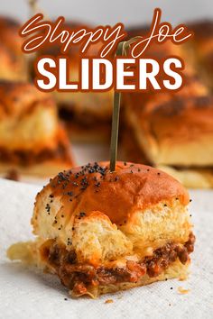 sloppy joe sliders on a napkin with the title above it