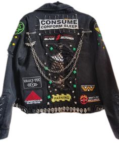 Custom Denim Jacket Ideas, Punk Jacket Back, Denim Jacket Ideas, Diy Punk Clothes, Punk Denim Jacket