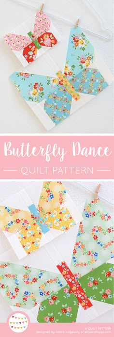 the butterfly dance quilt pattern is shown with instructions to make it and how to sew