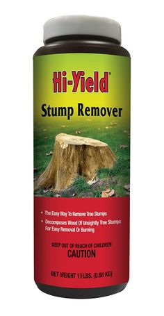 a jar of stump remover sitting on top of a table