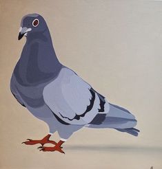 a painting of a pigeon standing on one leg