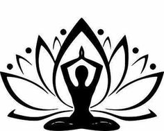 the silhouette of a woman doing yoga in front of a lotus flower tattoo design on a white background