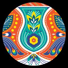 an image of a colorful design in the middle of a circular shape with leaves and flowers on it