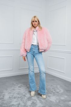 Pink Fox Fur Bomber - Shopifur Pink Fur Jacket, Fox Fur Jacket, Fur Jackets, Pink Fox, Pink Fur, Camel Coat, Winter Warmers, Plaid Blazer, Fox Fur