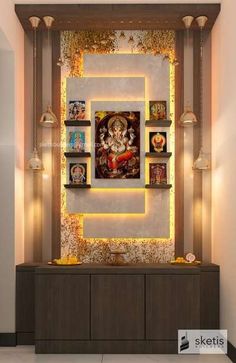 Pooja Room Ideas Indian Modern, Hall Room Design, Tv Wall Units, Temple Room, Home Decor Indian