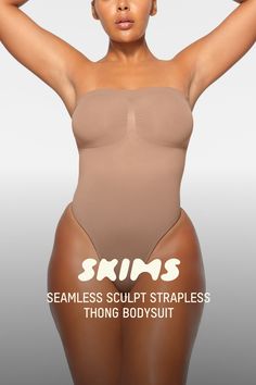 Cinch your waist and sculpt your tummy and core in this perfectly compressive strapless thong bodysuit. Wear it your way with removable adjustable straps that convert to shoulder straps, cross-back, or halter-style. Features center front and side stitching to define and support your bust, and a cotton gusset with snap closure. Fits true to size. | SKIMS Strapless Thong Bodysuit | Light Neutral | Medium | Seamless Sculpt Strapless Shaping Bodysuit With Built-in Bra, Backless Sculpting Seamless Bodysuit, Strapless Shaping Bodysuit Shapewear, Strapless Smoothing Bodysuit Shapewear, Strapless Shaping Bodysuit, Strapless Smoothing Shapewear Bodysuit, Sculpting Seamless Backless Bodysuit, Shaping Backless Bodysuit With Built-in Bra, Strapless Shapewear Bodysuit With Built-in Bra