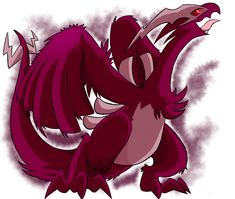 an image of a red dragon with sharp teeth