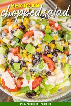 this mexican chopped salad is loaded with black beans, avocado, corn and tomatoes