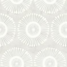 a white and gray wallpaper with an intricate design in the center, on a light grey background