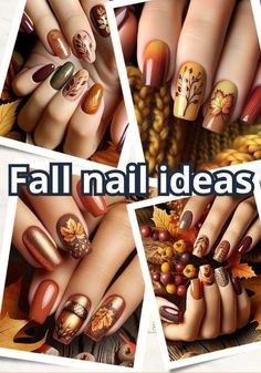 Orange Nail Design, Nail Design Fall, Acrylic Nail Ideas, Nail Designs Ideas, Fall Manicure, Leaf Patterns