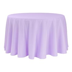 a round table covered with a lila colored tablecloth on a white background for use as a centerpiece