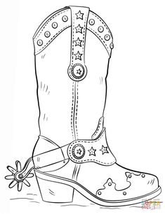 Boot Coloring Page, Cowboy Boots Drawing, Cowboy Crafts, Botas Western, Wilde Westen, Cowboy Theme, Wood Burning Patterns, Cowboy Party, Cowboy Christmas