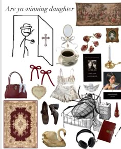 there are many items that can be found in this image, including books and purses