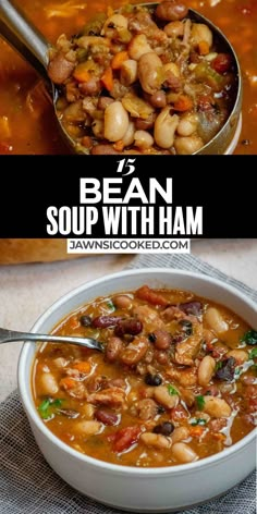 bean soup with ham in a white bowl