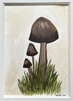 a painting of two mushrooms in the grass