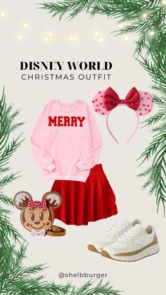 the disney world christmas outfit is shown with minnie mouse headbands and mickey mouse ears