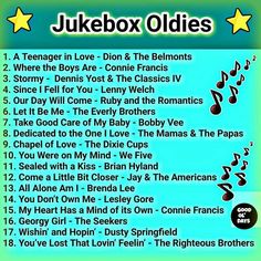 the jukebox oldies album cover with music notes and stars on blue background