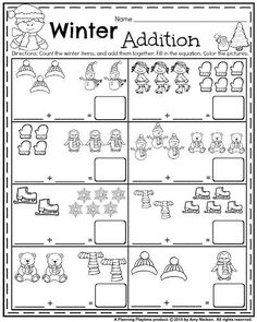 winter addition worksheet for kids