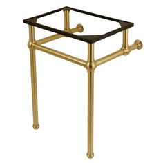 a gold and black glass shelf with two handles