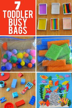 toys and crafts for toddlers to make with their own plastic bags, including sponges,