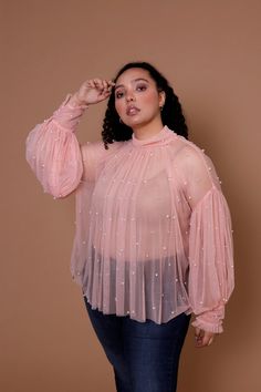 No better way to make a statement then with an elegant sheer swing blouse with stylish pearl trim. Guaranteed to turn heads wherever you go. Available in sizes XXS, XS, S, M, L, XL, 1X, 2X ,3X, 4X and 5X. Mauve Top, Exaggerated Sleeves, Mock Neck Blouse, Plus Size Brands, Wrap Crop Tops, Stylish Plus, Weekend Style, Woven Top, Plus Size Blouses