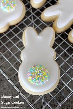 bunny tail sugar cookies with sprinkles on a cooling rack