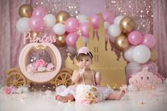 Gold Castle Photography Backdrop Princess Sparkling Pink - Etsy Princess 1st Birthday Party Decoration, Princess Theme Birthday Party 1st, Princess 1st Birthday Party Ideas, Princess Birthday Party Decorations Diy, Princess Smash Cakes, Princess First Birthday Party, Princess Ivy, Princess Theme Cake, Gold Castle