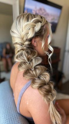 Side Ponytail Hairstyles For Prom, Hair Updos Homecoming, Homecoming Hairstyles To The Side, Homecoming Side Hairstyles, Updo Hair Styles For Prom, Fun Prom Hairstyles Updo, Prom Hairstyles Boho Braid, Side Swept Prom Hair, All Up Prom Hairstyles