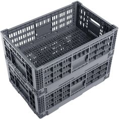 an empty plastic crate is shown on a white background