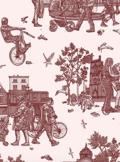 an image of people and animals in the city wallpaper mural by artist mark taylor