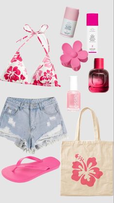 Summer Theme Outfit Ideas, Pink Summer Aesthetic Outfit, Coconutgirl Outfits, Beachcore Outfit, Cute Beachy Outfits, Coconut Girl Outfits, Coconut Girl Aesthetic Outfits, Beach Fit