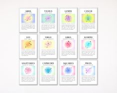 twelve zodiac signs displayed on white background with space for text