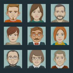 nine people with different facial expressions are depicted in this cartoon style photo, which appears to have been drawn on paper