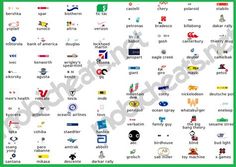 a green and white poster with many different logos