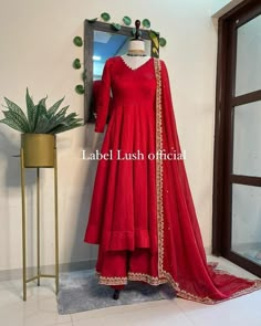 Red Frock Suit Design, Red Frock For Women Pakistani, Anarkali Dress With Plazo, Red Ethnic Wear Indian, Red Salwar Suit Party Wear, Karwachauth Look Suit, Red Suits For Women Indian, Red Suits For Women