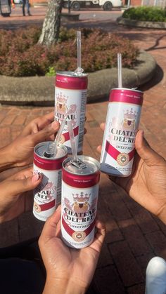 three people holding up cans of ice cream