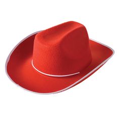 Cowboy Hat - Red Costume Accessory Red Wide Brim Felt Hat For Country Events, Red Country Style Hat, Adjustable Red Felt Cap, Adjustable Red Felt Hat For Western-themed Events, Red Felt Hat With Curved Brim For Country Events, Western Red Fedora Felt Hat, Red Western Fedora Felt Hat, Western Style Red Fedora Felt Hat, Red Western Style Fedora Felt Hat