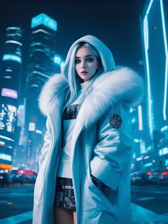 Cyberpunk Fur Collar Coat, Collar Coat, Collared Coat, Winter Night, Fur Collar, Fur Collars, Winter Coat, Cyberpunk, Fur Coat