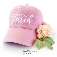 Spring is coming, and we can't wait to show you our line of colorful clothes to celebrate the new season! Shop this hat in pink or blue using the link in our bio 🤗 Blessed Design, Pink Baseball Hat, Bridesmaid Groomsmen Gifts, Beyond Blessed, Christian Hats, Bible Verse Background, Cap White, Hat Ideas, Christian Jewelry