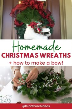 Discover the art of creating stunning DIY Christmas wreaths that'll make your front door the envy of the neighborhood! We've compiled a collection of unique and easy-to-follow ideas that will make your holiday season a festive success! Plus, learn how to create the perfect Christmas bow for your wreath. Winter Wreaths For Front Door Diy, Front Door Christmas Bows, Make Christmas Wreath, Door Stand, Homemade Christmas Wreaths