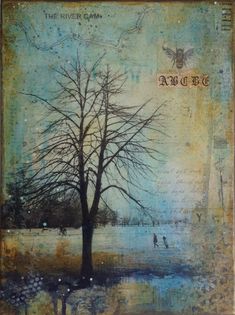 an altered photograph of a tree in the snow