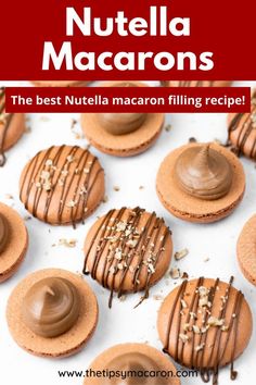 nutella macarons with chocolate drizzled on top and the title overlay