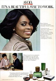 April, 1980 Avon Marketing, Vintage Makeup Ads, Black Magazine, Makeup Ads, 80s Hair, Retro Makeup, Avon Beauty, Beauty Ad, Selling Avon